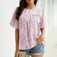 thumbnail image 6 of Womens 3 4 Bell Sleeve Blouse Summer Crewneck Lace Tops Floral Textured Babydoll Shirts, 6 of 6