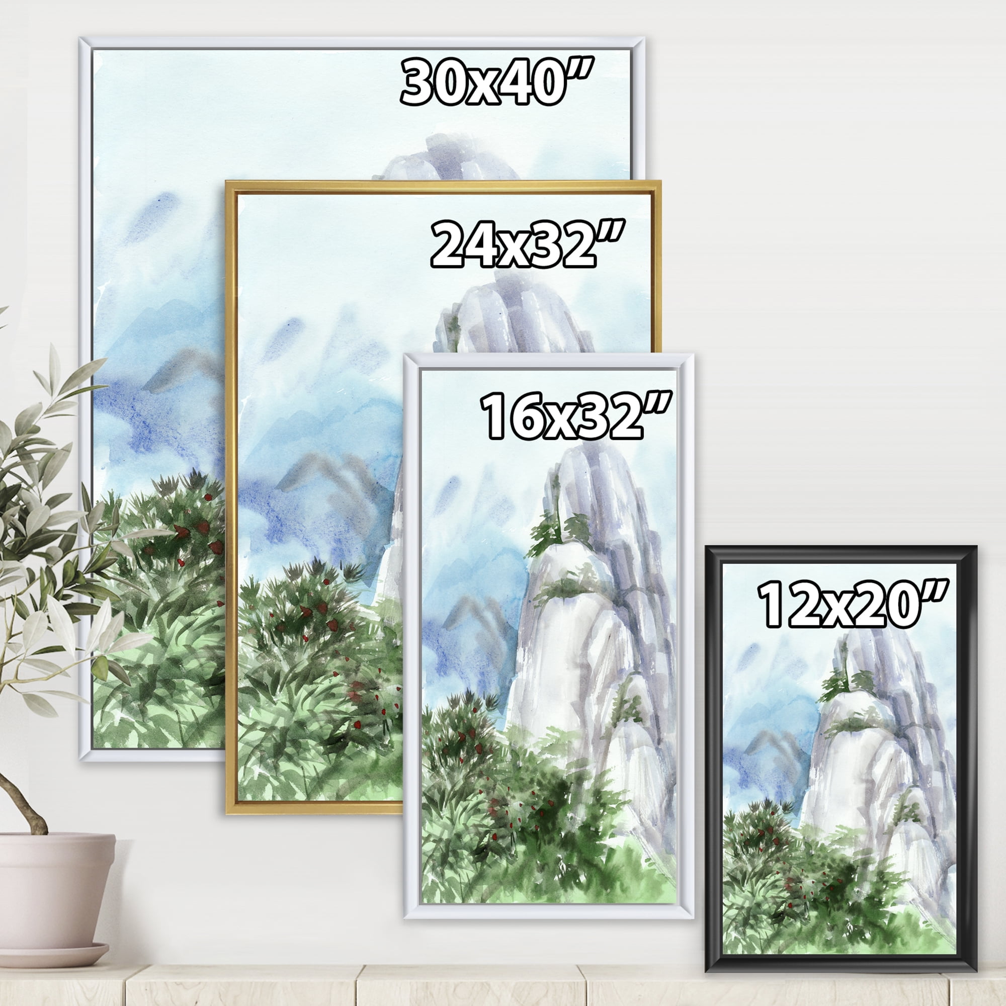 Designart 'The Clouds Over Mountain Top' Traditional Framed Canvas Wall Art Print