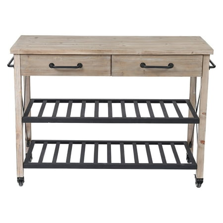 Winsome House Two Drawer Rustic Fir Kitchen Cart (Best Microwave Drawer 2019)