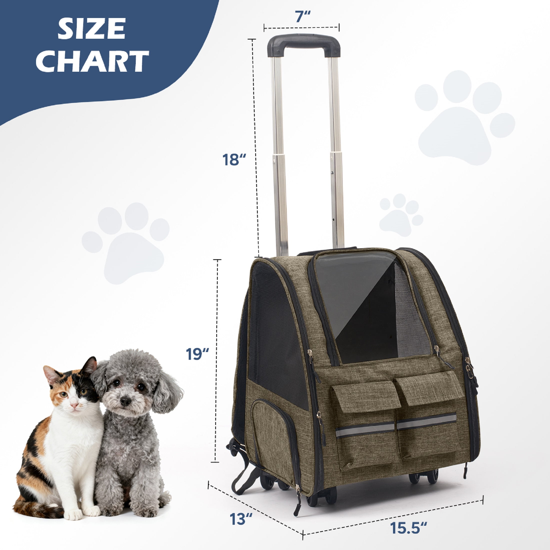 Portable and Breathable Pet Trolley Case Large Capacity Pet Air Case Going Out Dog Cat Suitcase, Brown
