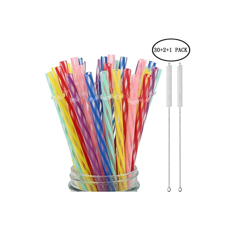 33 Pieces Reusable Plastic Straws Fit for Mason Jars, Tumblers, 9