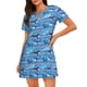 thumbnail image 1 of Disketp Blue Fish para Camisón Corto de Manga Corta para Mujeres, Camisón Cómodo con Escote Redondo, Bonito y Confortable, 1 of 6