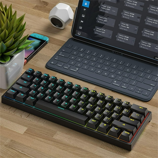 Oliegs Couverture Chauffante Filaire Mécanique Clavier de Jeu Rétroéclairage RVB Sans Fantôme 61 Touches Clavier Filaire USB Éclairé Interrupteurs Bleus pour Joueurs Chocolat
