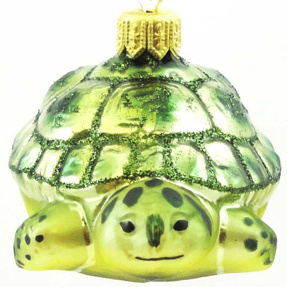 Holiday Ornaments GREEN TURTLE Glass Poland Mouth Blown Glass