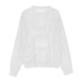 thumbnail image 4 of Cavosen Women's Knit Sweaters Crew Neck Short Length Cable Knit Pullover Mesh Long Sleeve Stretch Breathable Outerwear Coats, 4 of 6