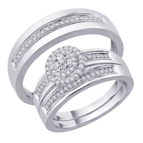 Katarina 14K White Gold Diamond Trio  Wedding  Ring  Set 