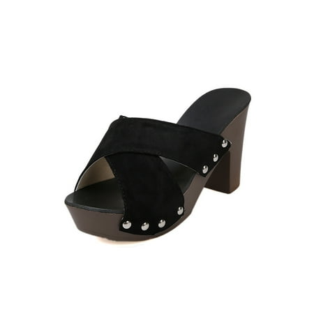 

Ymiytan Laides Sandals Beach Dress Sandal Platform Slides Work Fashion Casual Heeled Slippers Black 7