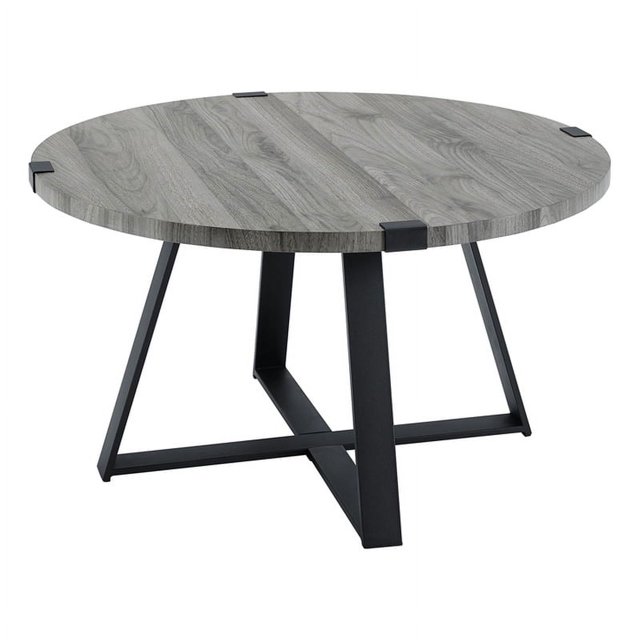 30" Table Basse Ronde en Métal en Bois Rustique - Gris Ardoise