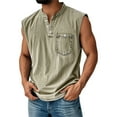 thumbnail image 2 of Evdexr Shirts for Men 2025 Vintage Henley Big and Tall Solid Hawaiian T-Shirt Sleeveless Plain Lapel Tanks Casual Muscle Fit Tee with Pockets Khaki M, 2 of 5
