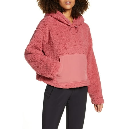 Zella Womens Cassie Faux Fur Hoodie Sweatshirt Medium Pink Mauve - NWT