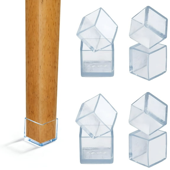 DERONA Chair Leg Floor Protectors,Stretchable Chair Leg Caps 1 to 1-1/2 Inch Square Furniture Leg Caps Table Chair Feet Protectors,Color Clear (8 Pack) (Fit 25mm-40mm)