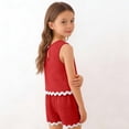 thumbnail image 4 of Tank Top Set for Girls, Solid Color Bubble Ruffle Trim Round Neck and Shorts 2-Piece Summer Casual Outfit for Kids, 4 of 9