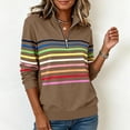 thumbnail image 6 of Otvok Stand‑Collar Loose Pullover Top, Womens Quarter‑Zip Striped Long‑Sleeve Daily‑Wear Sweatshirt, 6 of 7