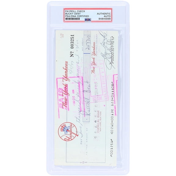 Bucky Dent New York Yankees Autographed Check from May 15, 1977 - PSA 84845898 - Fanatics Authentic Certified