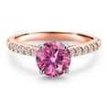 thumbnail image 3 of Gem Stone King 10K Two Tone Gold Pink Moissanite and Lab Grown Diamond Engagement Ring for Women | 1.20 Cttw | Round 6.5MM | Gemstone Birthstone | Size 7, 3 of 6