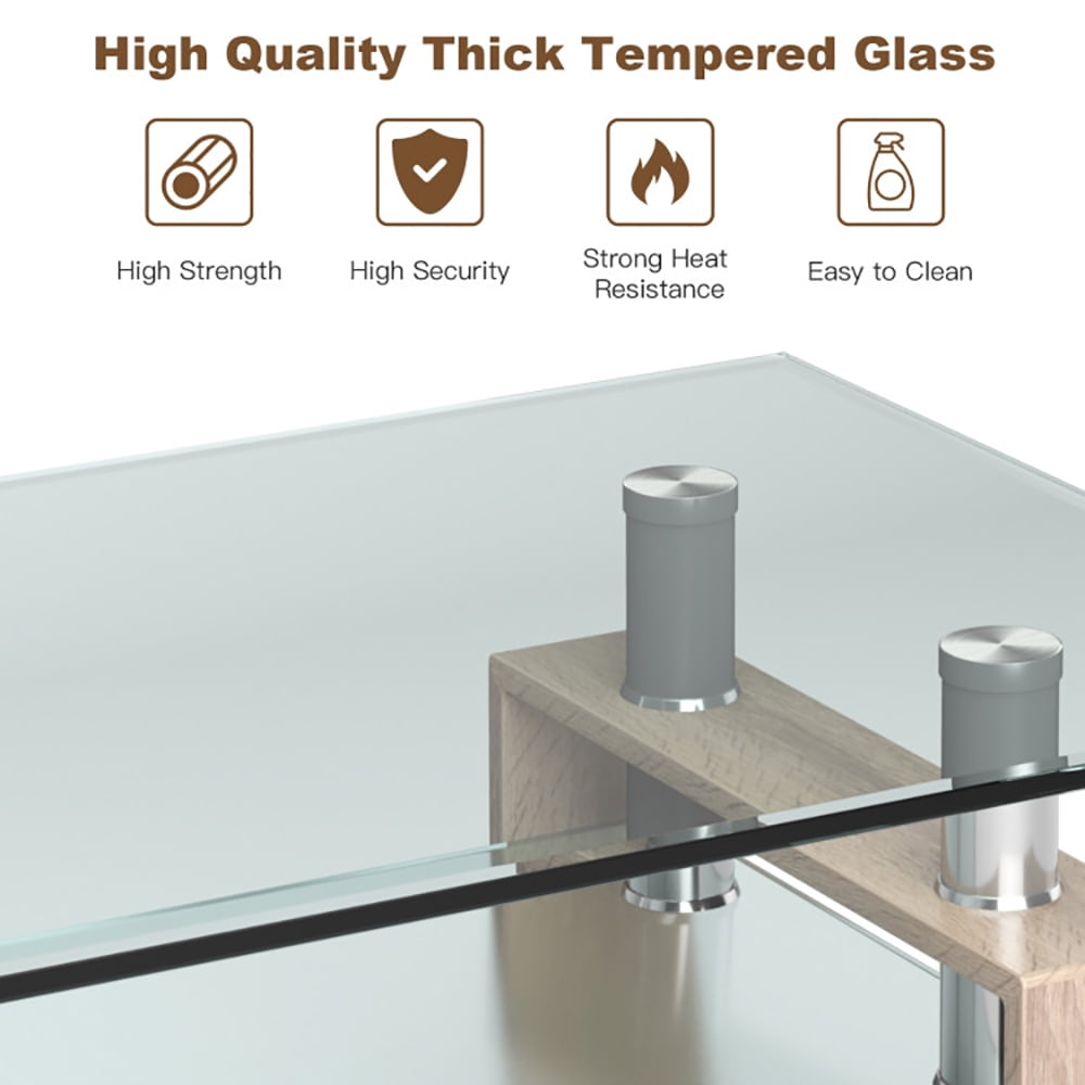 Finihen Glass Coffee Table, Rectangular Coffee Table, Rectangle Glass Coffee Table with Metal Legs, for Living Room, Reception Room, Natural Finihen Glass Coffee Table, Rectangular Coffee Table, Rectangle Glass Coffee Table with Metal Legs, for Living Room, Reception Room, Natural