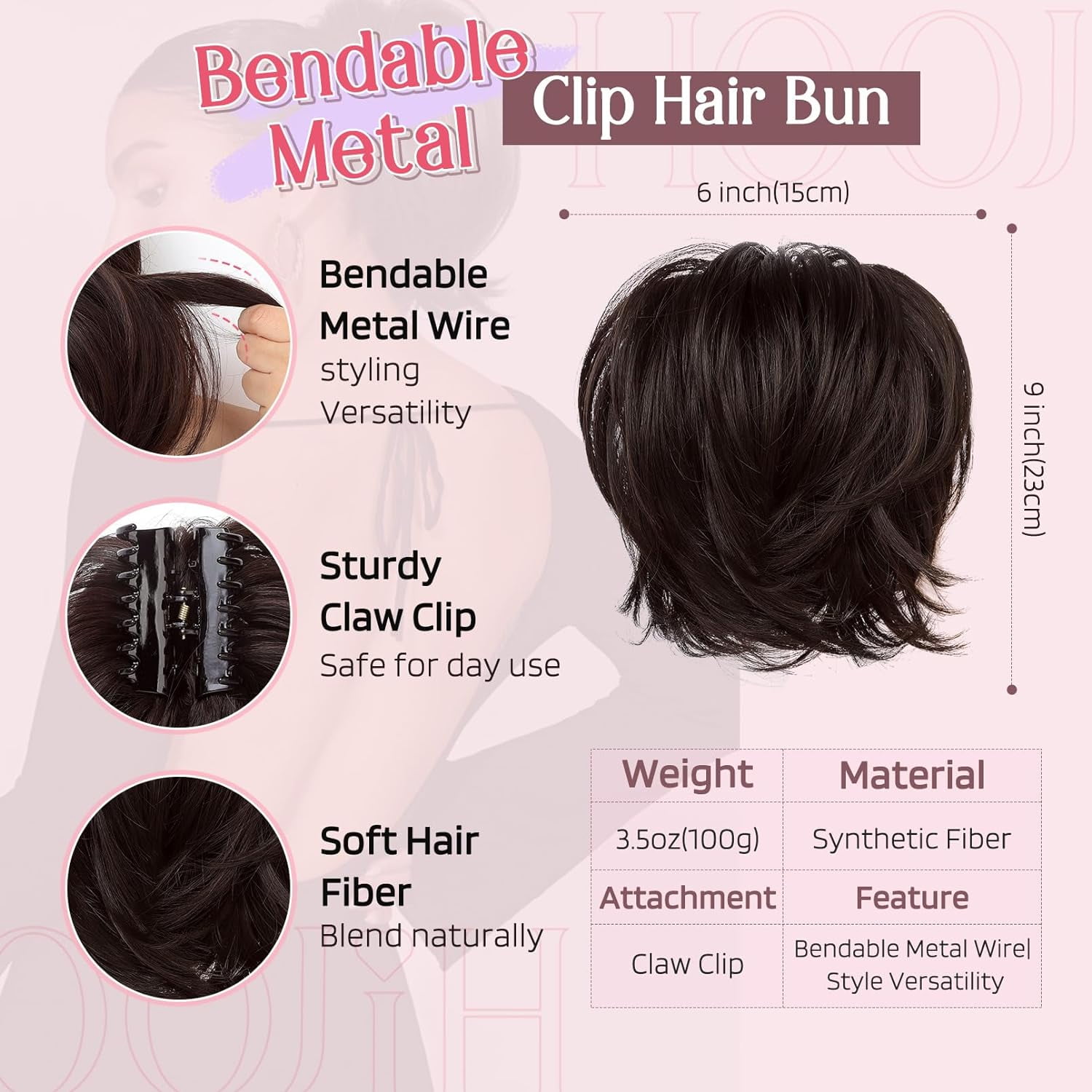 Messy Bun Hair Piece, Claw Clip in Straight Hair Bun 9 Inch Short Ponytail Extension with Bendable Metal Wire Hair Pieces for Women Fake Pony DIY Styles - Medium Brown with Blonde Highlights