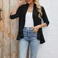 thumbnail image 4 of Open Front 3/4 Sleeve Solid Cardigan Jacket, Casual Soft Drape Ruffles Cardigan, Black XL, Size S-XXL, 4 of 9