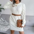 thumbnail image 6 of Fesfesfes Long Sleeve Dresses for Women Round Neck Bodycon Midi Dress Solid Color Knitting Pullover Dress, 6 of 8
