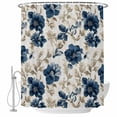 thumbnail image 2 of Navy Blue Beige Floral Shower Curtains for Bathroom, Vintage Farmhouse Floral Leaves Waterproof Fabric Shower Curtain, Decorative Bathroom Curtain for Bathtub, 66"x72" , No Hooks Included, 2 of 9
