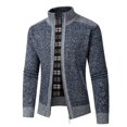 thumbnail image 2 of ZCFZJW Men's Classic Cardigan Sweaters Stand Collar Slim Fit Casual Full Zip up Long Sleeve Plaid Patchwork Knitted Sweater Outwear Jackets Tops with Pockets Dark Gray M, 2 of 6