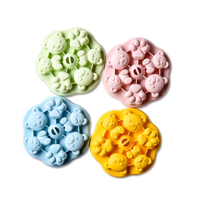 Moldes de silicona, 4 piezas mini bandejas con tapas, moldes de chocolate de oso pequeño antiadherentes