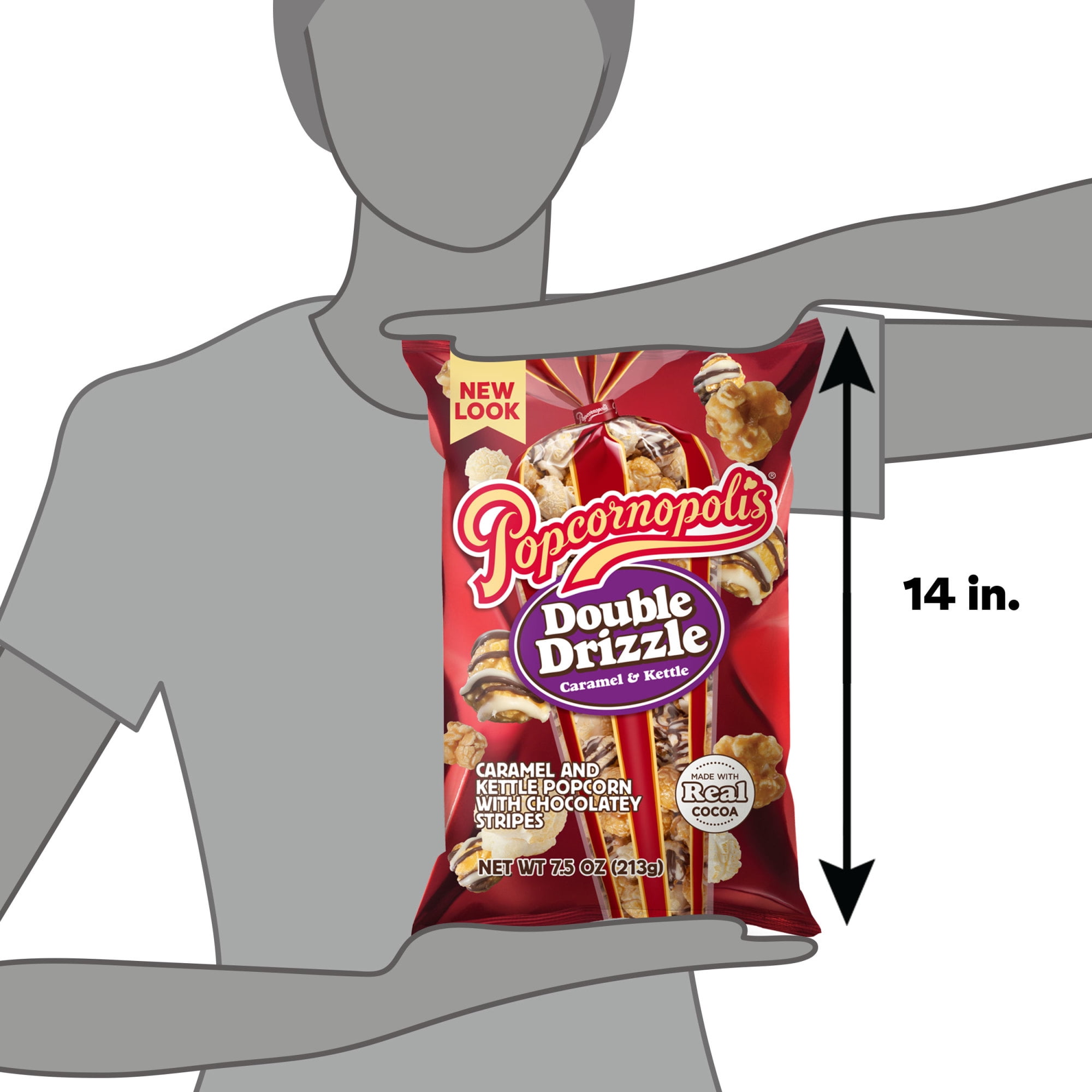 (2 pack) Popcornopolis Double Drizzle 7.5 oz Bag, Caramel and Kettle with Chocolatey Stripes Popcorn