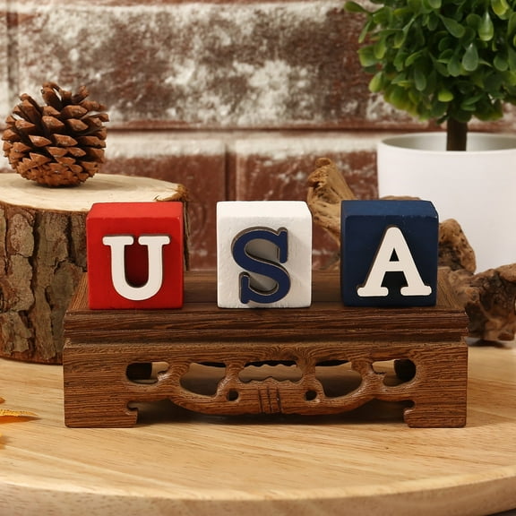 BSJJY 4Th of July Decorations Patriotic Tiered Tray Decor, Independence Table Decorations Wooden Baubles July 4th Table Signs for Home Farmhouse Decor, 3Pcs