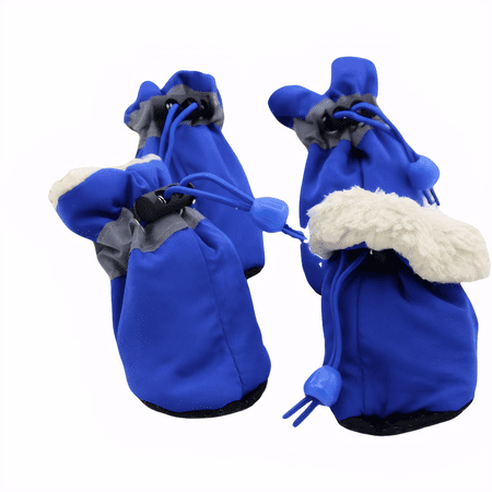 ZORVEX 4pcs Waterproof Winter Pet Dog Shoes Anti-slip Rain Snow Boots Footwear Thick Warm for Small Cats Dogs Puppy Dog Socks Booties Blue