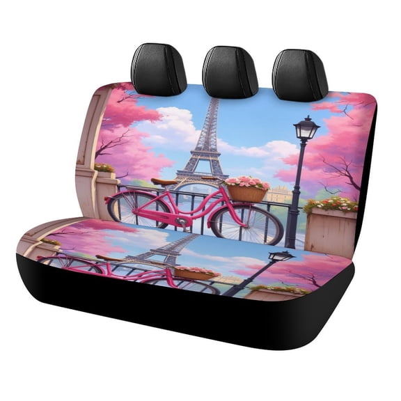 Pink Bicycle in Paris Car Rear Seat Covers,Bench Back Seat Cover , Easy to Install Universal Fit for Cars Trucks Vans And SUVs