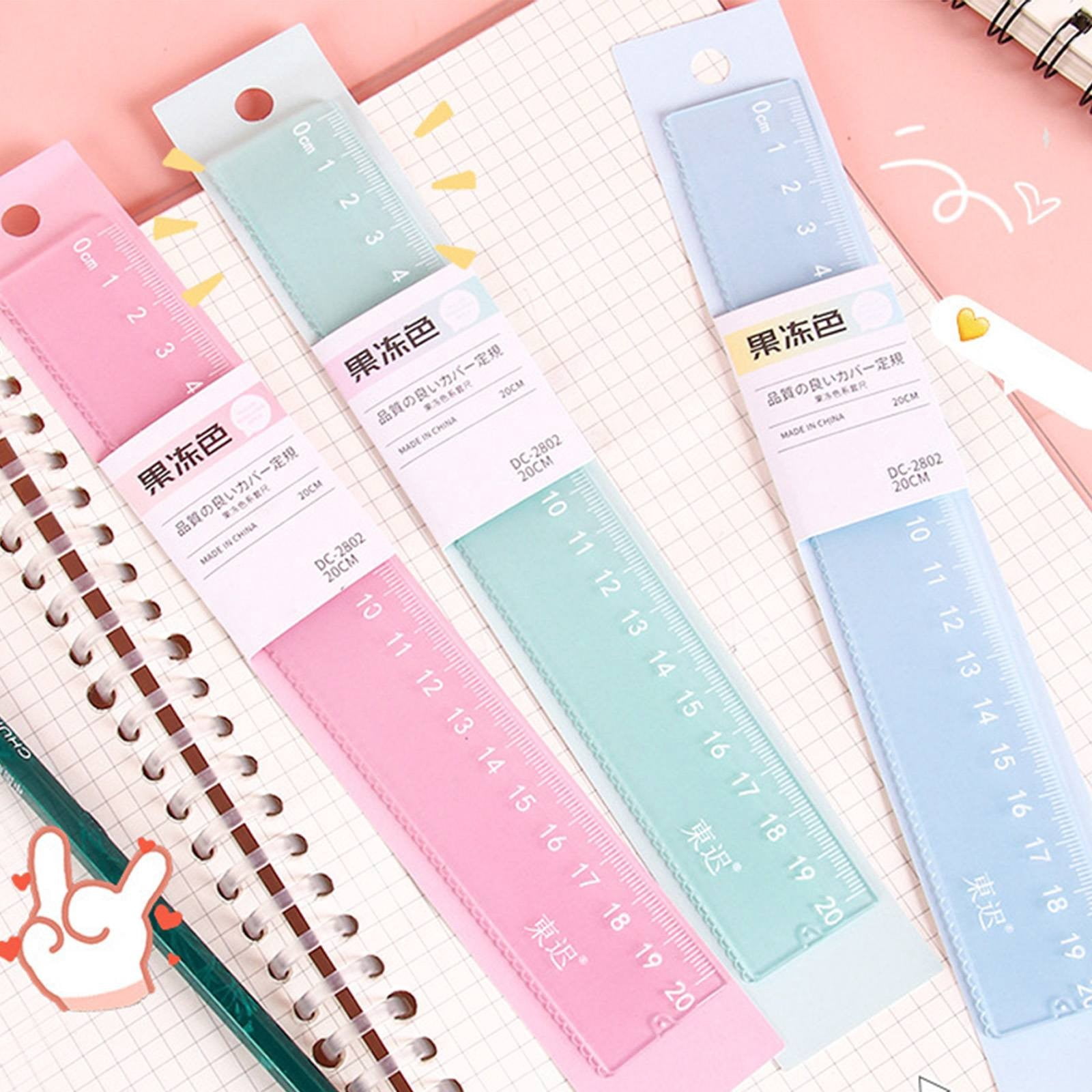 PPKVUFD 1Pc Plastic Ruler Straight Ruler Plastic Measuring Tool 20cm, Creative Jelly Colored Transparent Ruler (02-Pink)