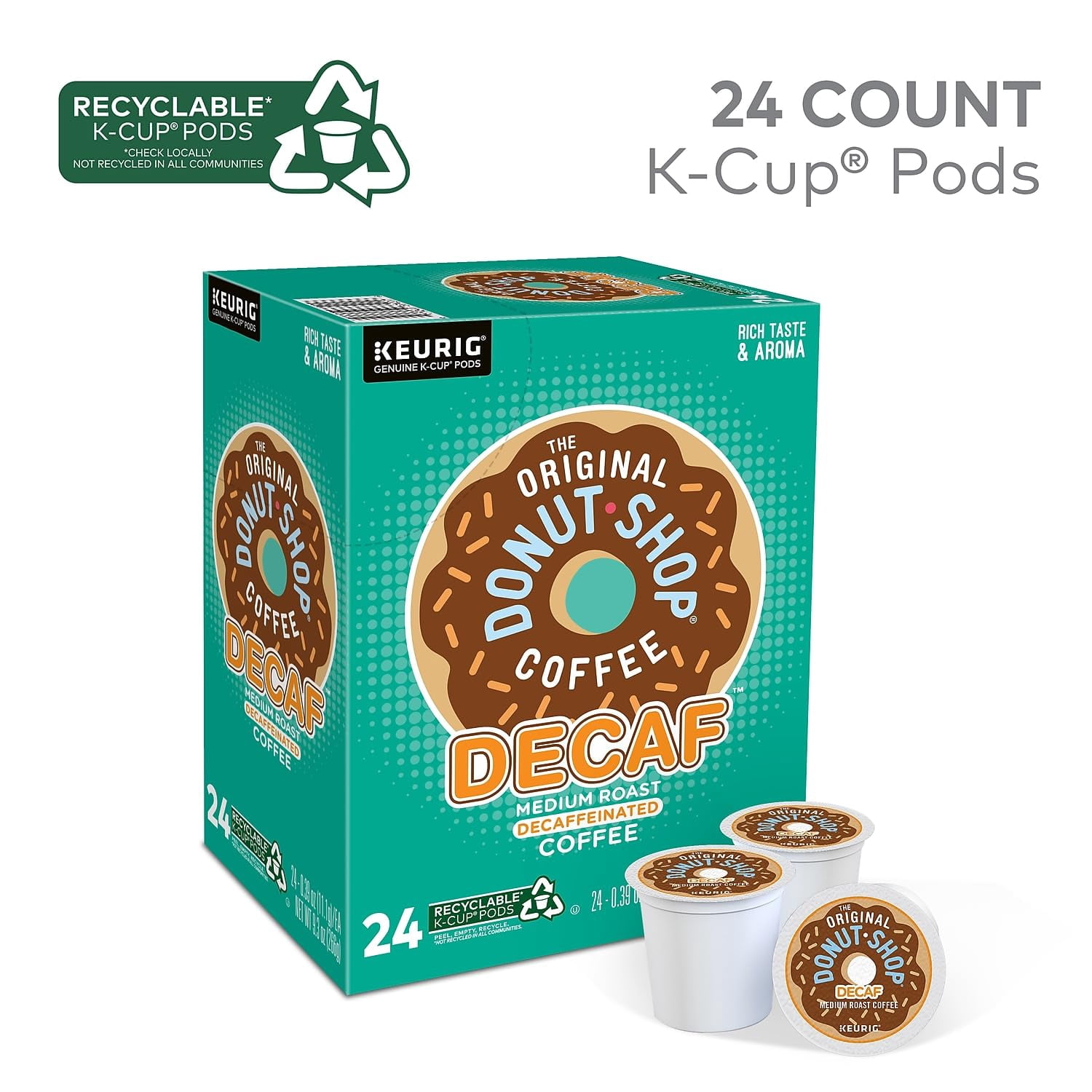 The Original Donut Shop DECAF Coffee, Medium Roast. 24 K-Cup Pods