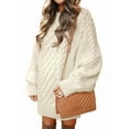 thumbnail image 3 of Womens Sweater Oversized Cable Knit Chunky Long Sleeve Crew Neck Short Dress Fall Vacation Winter Clothes S, 3 of 9