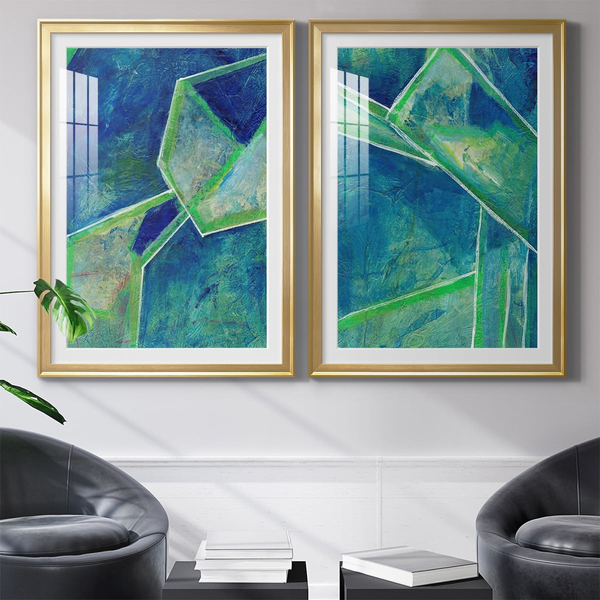 Wexford Home Geometric in Cool III Premium Framed Print, 30.5" x 42.5" - Ready to Hang, Gold (Set of 2)
