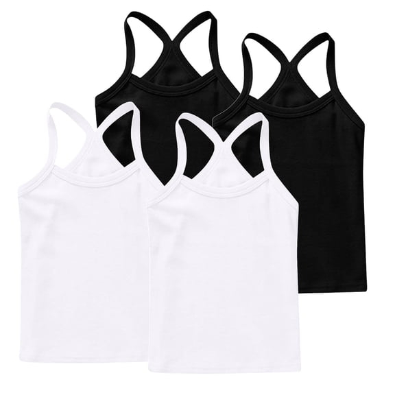 ZACPNCV 4 Pieces Girls Dance Tank Tops Racerback Camisole Undershirts Spaghetti Strap Camis Dance Clothes Tank Tops for Girl Black 8-9 Years