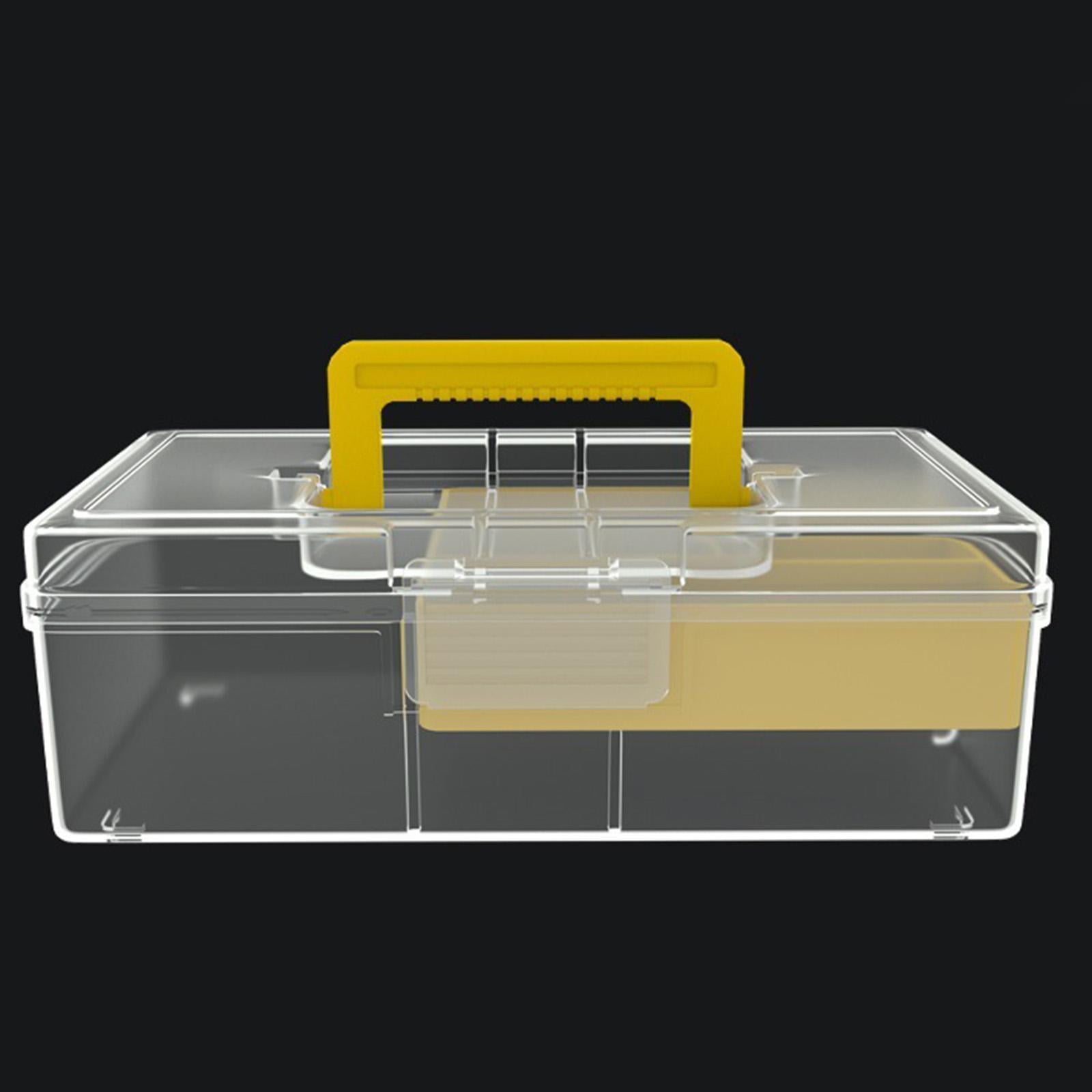 Wswqop Fishing Tackle Box 2 Layer with Handle Fishing Accessories Fly Fishing Hard Case yellow