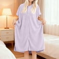 thumbnail image 2 of Arlun Short Sleeve Robes for Women Nightgown Cozy Solid Color Knee Length Loungewear Sleepwear Ladies Button down Soft Lightweight Adorable Hooded Bathrobe Light Purple One Size, 2 of 6