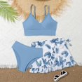 thumbnail image 2 of Gelikeya Girls Swimsuits Size 12-13 Kids' Swimwear 3 Piece Set Floral Bikini Tops Skirt Shorts Summer Holiday Hawaiian Beach Wear Cute Ruched Bathing Suit (Teens, X01-Light Blue), 2 of 7