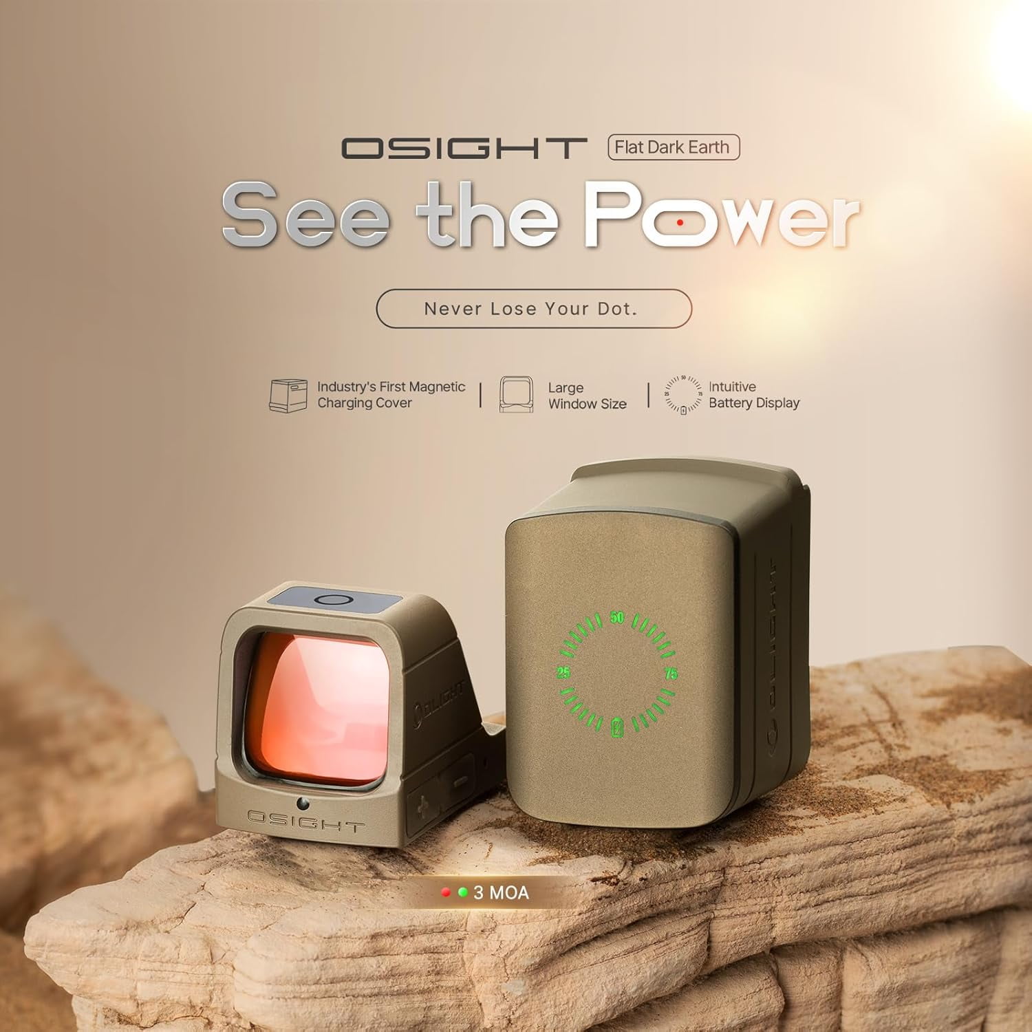 OLIGHT Osight 3 MOA Rechargeable Dot Open Reflex Sight with Charging Cover