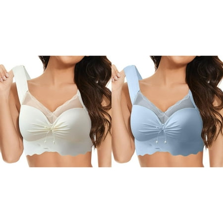 LUOGENLI Women Bras Comfortable Padded Women s Front Side Buckle Lace Edge without Steel Ring Movement Seamless Gathering Adjustment Yoga Sleep Large Bra Women Bralette Top XXL