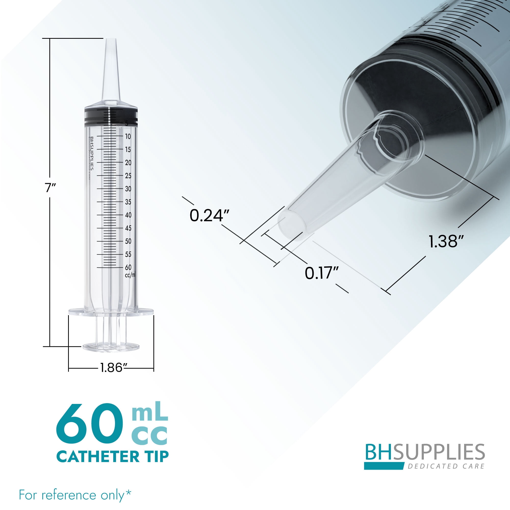 BH Supplies 60mL Syringe Catheter Tip Sterile with Caps - (No Needle) - Sterile, Individually Wrapped - 50 Syringes