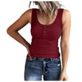 thumbnail image 1 of MIASHUI Women Sleeveless Tanks Top Casual Round Neck Splice Button Basic Tops,Red,S, 1 of 5