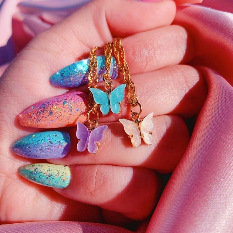 Butterfly Necklace For Women – Bohemian Adjustable Chain With Colorful Acrylic Pendant & Gift Card, Friendship Good Luck Jewelry