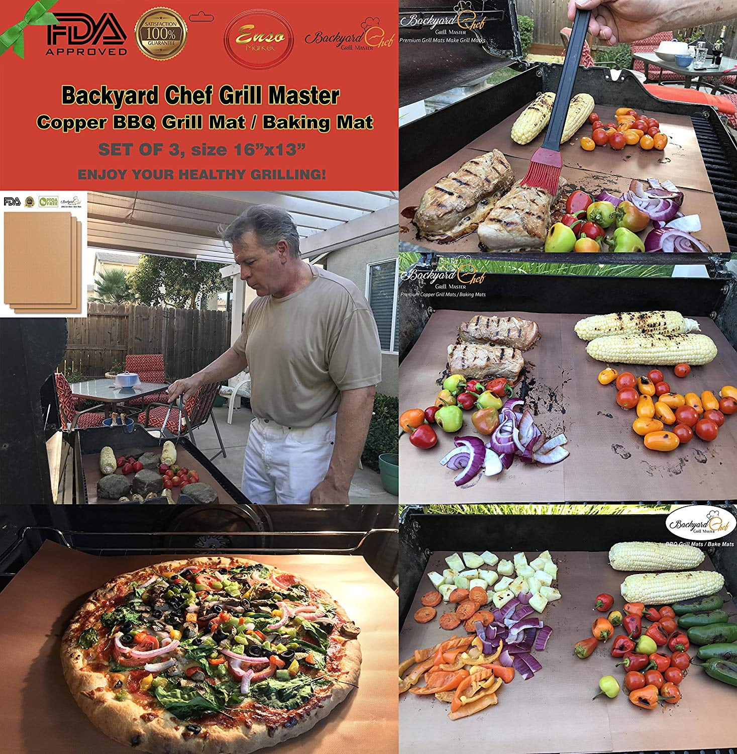 Copper Grill Mat Baking Mats Set Of 3 Best Gifts for Men