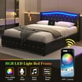 thumbnail image 4 of E-Motie Full Size Bed Frame with Wingback Headboard, Upholstered Platform Bed with 4 Storage Drawers, Led Light & Charging Station, PU Leather, Black, 4 of 11