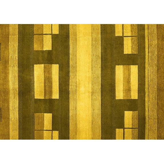 Ahgly Company Machine Washable Indoor Rectangle Abstract Yellow Modern Area Rugs, 3' x 5'