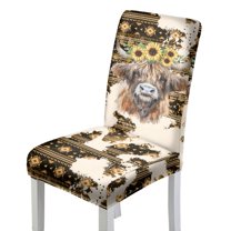 Xoenoiee Aztec Highland Cattle Sunflower Print Chair Covers for Dining Room, Stretch Dining Chair Covers, Parsons Chair Slipcover, Removable Washable Chair Protector for Hotel Restaurant, 1 Set