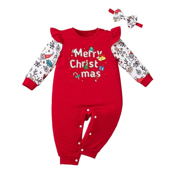 Likimi Baby Toddler Christmas Girls Jumpsuit Print Long Sleeve Onesie Fashion Casual Relaxed Spring Fall Homewear Size 1-3 Months Red
