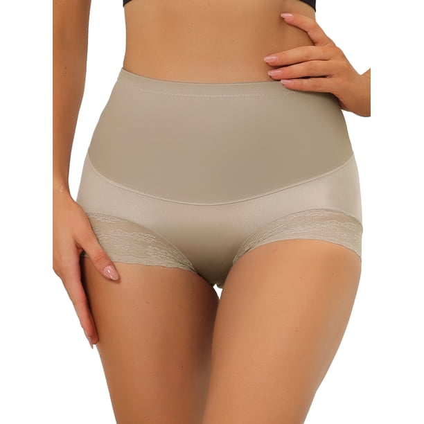 INSPIRAR CHIC Bragas de encaje de talle alto para mujer, moldeador de cuerpo, levantador de glúteos, control de abdomen, color marrón claro