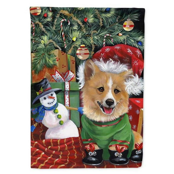 28 x 0.01 x 40 in. Corgi Under My Christmas Tree Canvas House Flag